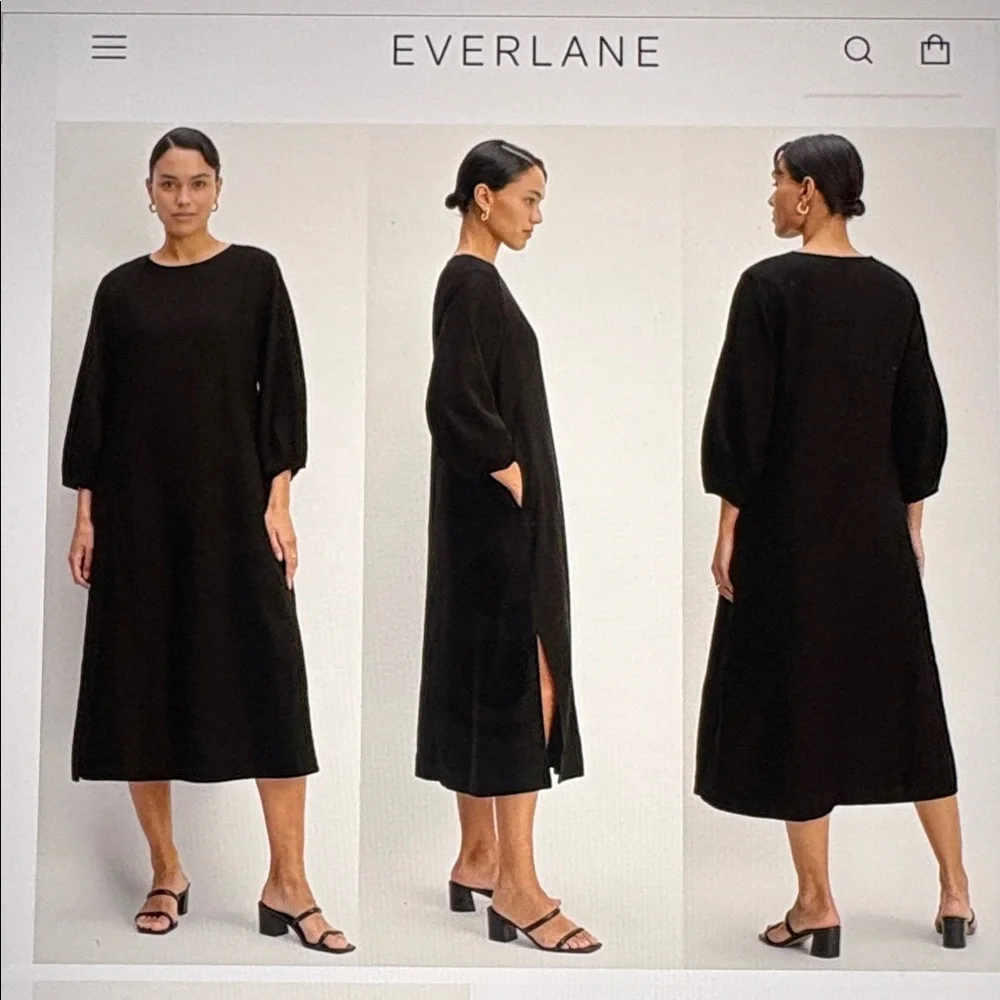 Everlane NWT Size 16 Black The Linen A-Line Midi Dress - Picture 2 of 14
